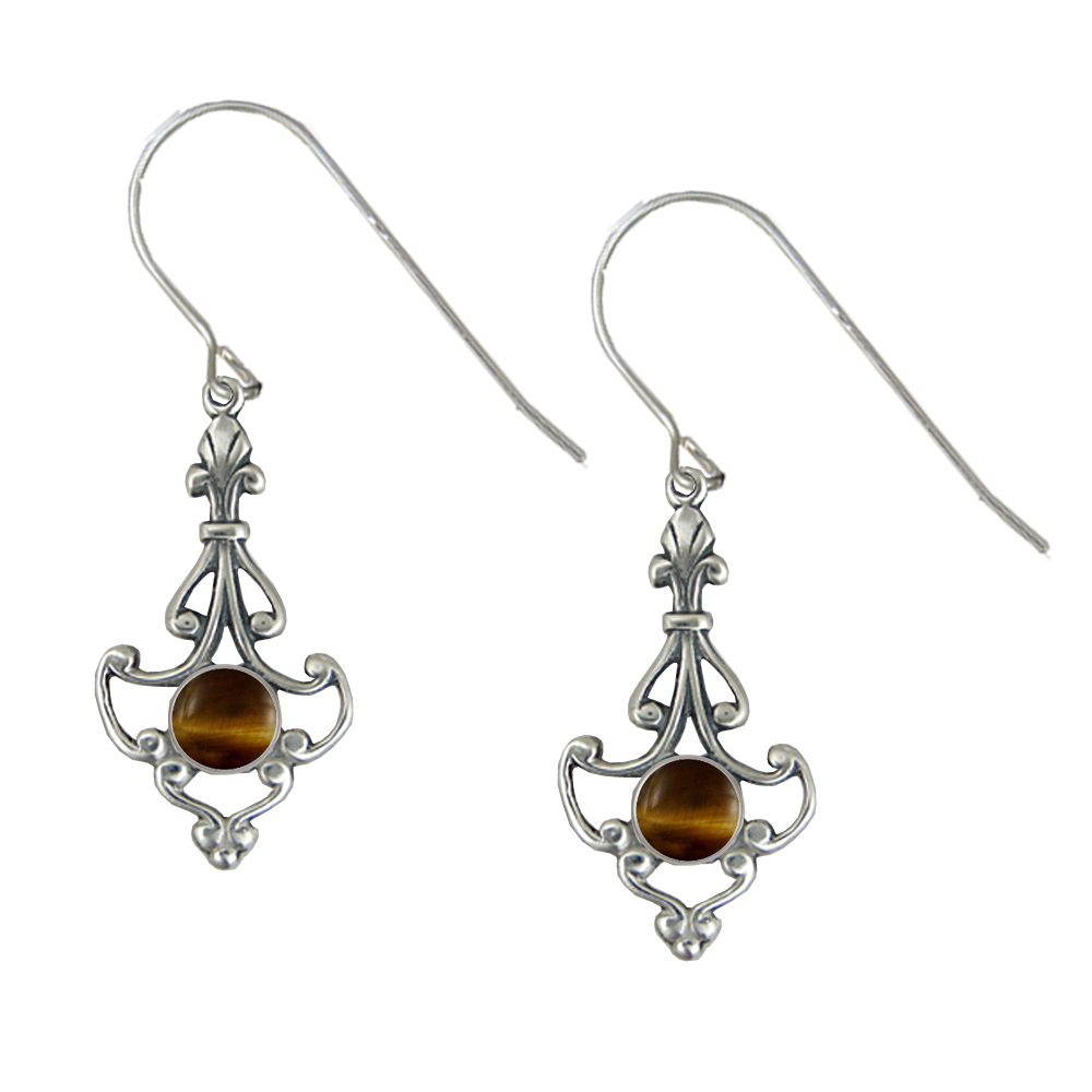 Sterling Silver Victorian Tiger Eye Drop Dangle Earrings